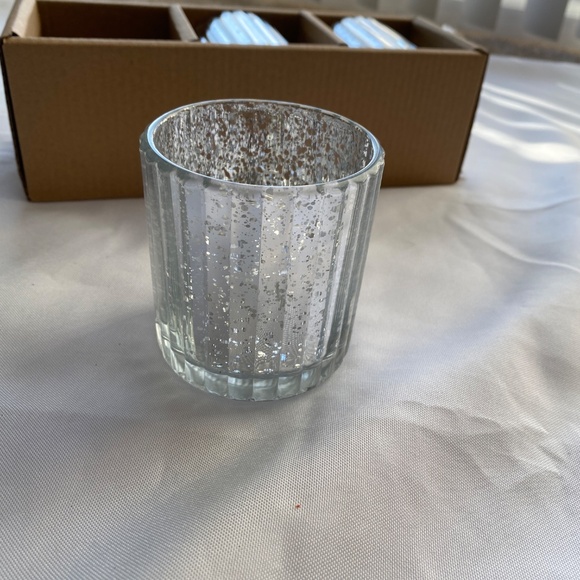 3 Piece silver with speckle Glass Votive Candle Holders - Picture 2 of 6